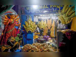 Kolkata: An idol making workshop of Goddess Durga ahead of Durga Puja festival, ...