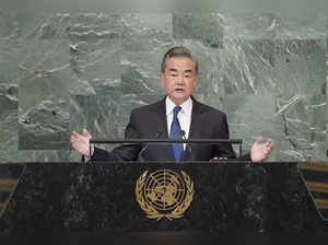 New York: Foreign Minister of China Wang Yi addresses the 77th session of the Un...