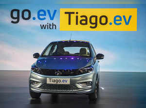 Mumbai: Tata Motors Tiago.ev at its launch, in Mumbai. Tiago.ev is Tata Motors' ...