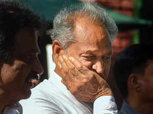 New Delhi: Rajasthan Chief Minister and Congress leader Ashok Gehlot after a mee...