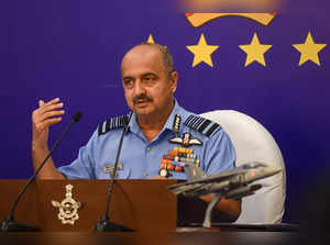 New Delhi: Chief of Air Staff Air Chief Marshal VR Chaudhari speaks during a pre...