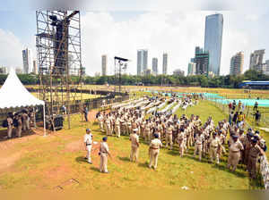 Mumbai, Oct 04 (ANI): Preparation underway for Shiv Sena Dussehra rally, at Shiv...