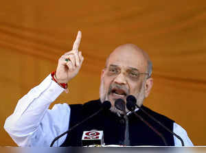 Baramulla: Union Home Minister Amit Shah addresses a public rally, at the Showka...