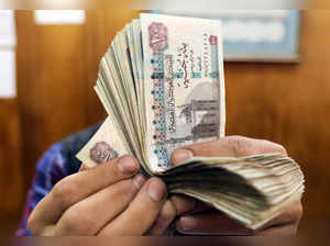 FILE PHOTO: An employee counts Egyptian pounds at a foreign exchange office in central Cairo
