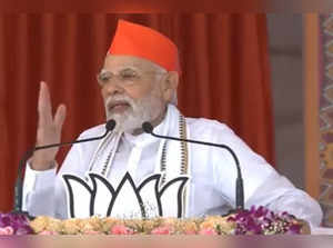 Prime Minister Narendra Modi addressing a public gathering at Jamkandorna in Rajkot district.