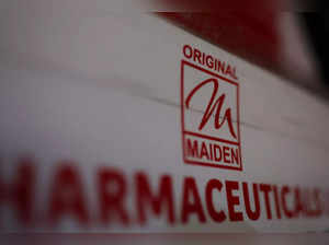 FILE PHOTO: Logo of the Maiden Pharmaceuticals Ltd. company is seen on a board put up outside their office in New Delhi,