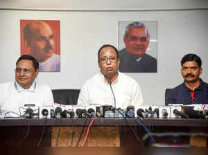 Patna: Bihar BJP President Sanjay Jaiswal addresses a press conference at party ...