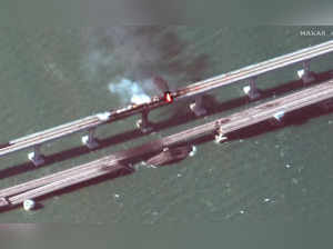 A satellite image shows the Kerch bridge in the Kerch Strait
