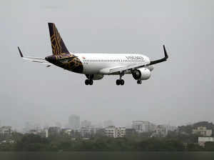 FILE PHOTO: A Vistara Airbus A320 passenger aircraft prepares to land at Chhatrapati Shivaji International airport in Mumbai