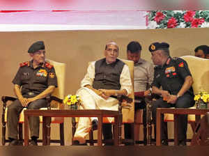 Delhi:Union Defence Minister Rajnath Singh with Chief of Army Staff Manoj Pande during the launch of 'Maa Bharati Ke Sapoot' website for contribution to Armed Forces Battle Casualties Welfare Fund at National War Memorial in New Delhi on Friday October 14,2022.(Photo: Wasim Sarvar/IANS)