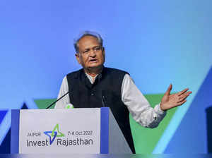 Jaipur: Rajasthan Chief Minister Ashok Gehlot speaks at the Invest Rajasthan Sum...