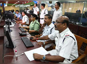 Kolkata: Kolkata Police personnel work at newly renovated Traffic Control Room a...