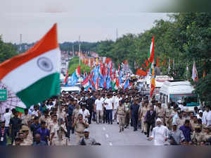 Congress leader Rahul Gandhi during the party's 'Bharat Jodo Yatra', in...