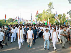 Kurnool : Congress leader Rahul Gandhi with his supporters during the Bharat Jodo Yatra in Kurnool, Andhra Pradesh on Tuesday, October 18, 2022. (Photo:Twitter)