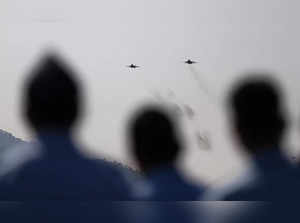 Udhampur: Indian Air Force (IAF) aircrafts during an air show at the Diamond Jub...