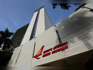 FILE PHOTO: The Air India logo is seen on the facade of its office building in Mumbai