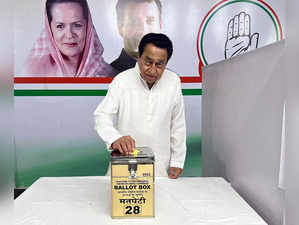 Bhopal, Oct 17 (ANI): Madhya Pradesh Congress President Kamal Nath casts his vot...