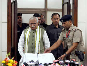 New Delhi, Oct 26 (ANI): Haryana Chief Minister Manohar Lal Khattar arrives to a...