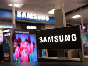 Samsung signage is seen in a store in Manhattan, New York City