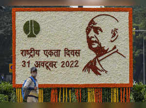 New Delhi: An NDMC billboard with a portrait of Sardar Vallabhbhai Patel, made f...