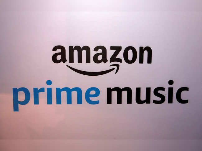 A banner displaying the Amazon Prime Music logo is seen in Mumbai