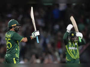 Pakistan's Iftikhar Ahmed celebrates after scoring 50 runs during the T20 World ...