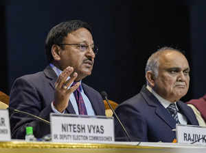 New Delhi: Chief Election Commissioner Rajiv Kumar speaks as Election Commission...