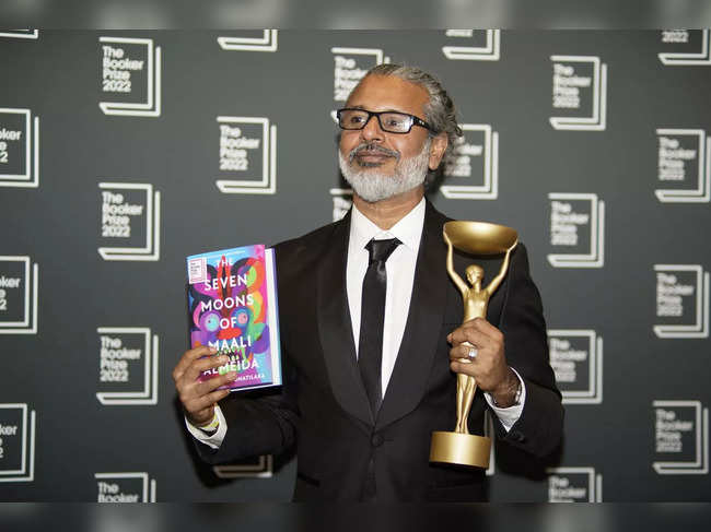 London: Author Shehan Karunatilaka holds the Booker Prize during a photo call af...