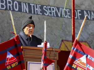 **EDS: IMAGE VIA DEFENCE PRO** Ladakh: Union Defence Minister Rajnath Singh addr...