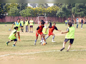 Patna, Nov 06 (ANI): Children take part in a match during the Golden Baby League...