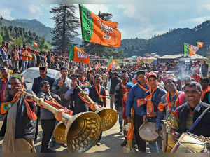 Mandi: BJP supporters participate in the nomination rally of Himachal Pradesh CM...