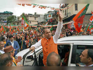 Mandi,  Nov 10 (ANI): Himachal Pradesh Chief Minister Jai Ram Thakur waves to th...