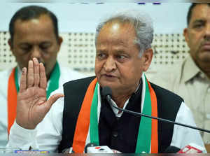 Ahmedabad : Rajasthan Chief Minister and senior Congress leader Ashok Gehlot addressing the press conference after releasing the party manifesto for the upcoming Gujarat Assembly elections, in Ahmedabad on Saturday, November 12, 2022. (PHOTO:IANS/Siddharaj Solanki)