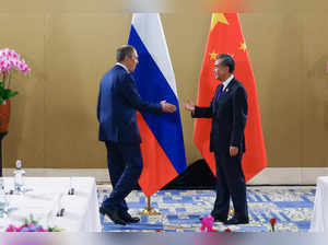 Russian Foreign Minister Sergei Lavrov and Chinese Foreign Minister Wang Yi meet on the sidelines of the G20 summit in Bali