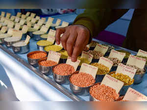 Guwahati: A vendor selling pulses waits for customers, ahead of the Budget Sessi...