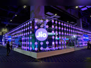 New Delhi: Reliance Jio's stall during the 6th India Mobile Congress at Pragati ...