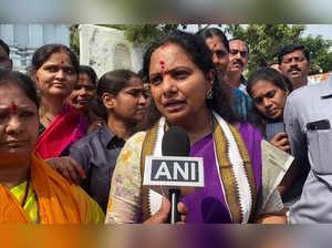 Nizamabad, Nov 07 (ANI): TRS MLC K Kavitha speaks to the media over the party's ...
