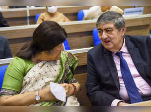 New Delhi: Justice Sanjay Kishan Kaul interacts with Justice Indira Banerjee dur...