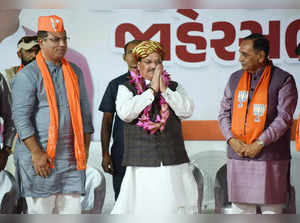 Rajkot: BJP National President JP Nadda during a public meeting ahead of Gujarat...