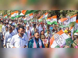 Guwahati: Congress workers and supporters during the party's 'Bharat Jodo Yatra-...