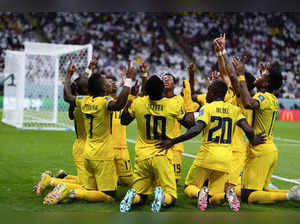 Al Khor: Players of Ecuador celebrate after Ecuador's Enner Valencia scored thei...