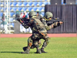Guwahati: Indian Army soldiers demonstrate combat skills during a special function at Indira Gandhi Athletic Stadium in Guwahati on Nov 21, 2022. (Photo: Anuwar hazarika/IANS)