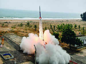 India’s first private rocket Vikram-S built by Skyroot Aerospace lifts off from a launch pad at the Satish Dhawan Space Centre in Sriharikota, on Friday