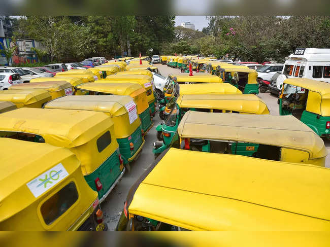 Bengaluru: Auto-rickshaws stand parked during a protest against the bike aggrega...