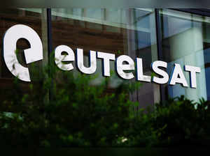 FILE PHOTO: The logo of the European satellite operator Eutelsat is pictured at the company's headquarters in Issy-les-Moulineaux