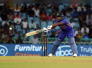 Lucknow, Oct 06 (ANI): India's Sanju Samson plays a shot during the 1st ODI matc...