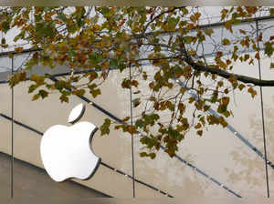 The Apple Inc logo is seen at the entrance to the Apple store, in Brussels