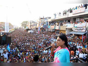 Muluga, Nov 26 (ANI): YSR Telangana Party chief Y.S Sharmila addressing the crow...