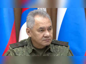 Russian Defence Minister Sergei Shoigu attends a meeting with officials of the Defence Ministry in an unknown location