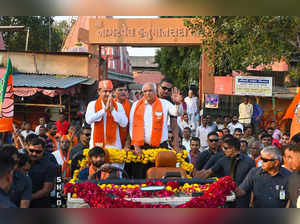 Ahmedabad: Gujarat Chief Minister Bhupendra Patel during an election campaign ro...